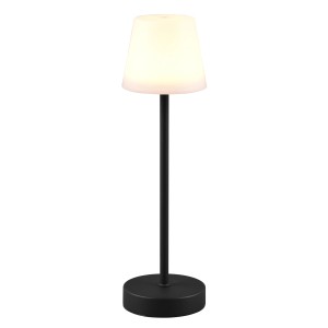 Schwarze Reality LED-Tischleuchte Martinez, Ø 11 cm, mit Akku und Touch-Schalter.