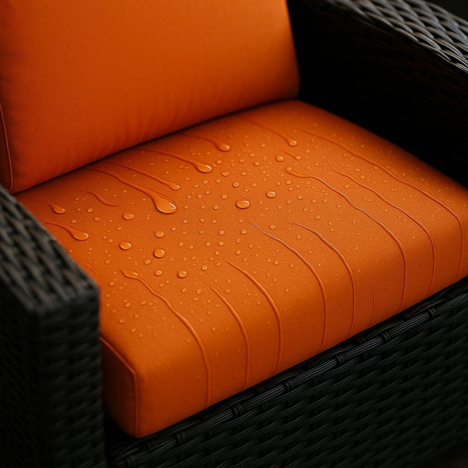 Orangefarbenes Gartenkissen-Set für Polyrattan-Möbel, wasserabweisend, für 3-Sitzer Gartensofa.