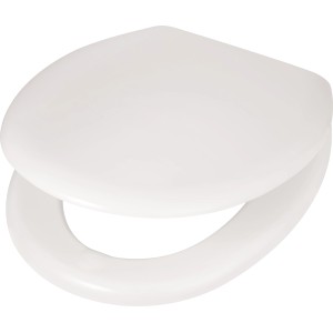 Weißer baliv WC-Sitz Copala aus MDF-Holzkern, universelles Design für jedes Badezimmer.