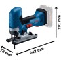 Bosch Professional Akku-Stichsäge GST 18 V-125 S, blau, mit Stabgriff. Maße: 242x78x191 mm.