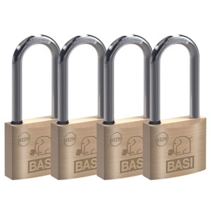 Basi Vorhangschloss Set, 4 Messing Schlösser mit hohem Stahlbügel, gleichschließend.