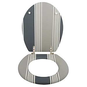 MSV WC-Sitz Cardiff Graumix, MDF, mit Streifenmuster. WC Sitz für das Badezimmer.