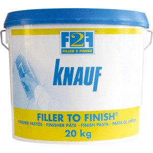 Eimer Knauf F2F Fertigfeinspachtel, 20 kg, gebrauchsfertig für glatte Wände.