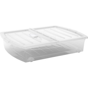 Transparente Aufbewahrungsbox Home XXM mit Rollen, stapelbar und vielseitig.