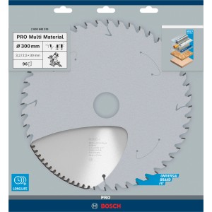 Bosch Kreissägeblatt Multi Material, 300mm, 96 Zähne für präzise Schnitte in verschiedene Materialien.