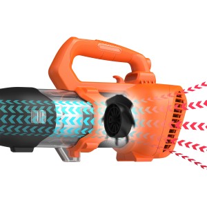 Black+Decker Elektro-Laubbläser BEBL185, 1850 W, Axialgebläse mit Luftstrom-Illustration.