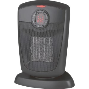 Schwarzer OBI Keramik-Heizer mit LED-Display und Thermostat für elektrische Heizung.