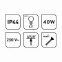 Piktogramme der baliv Moss Green Pendelleuchte: IP44, E27, 40W, 230V, Traglast, inkl. Schraube.