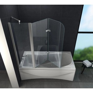 Glasdeals Badewannenaufsatz Duschtrennwand TRIPLE 150 x 140 cm 3507