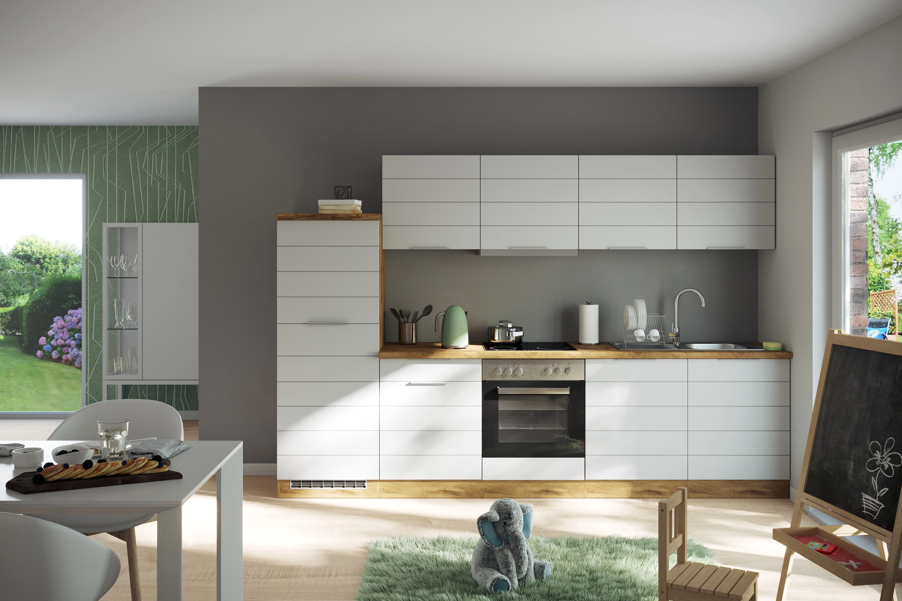 Held Möbel Küchenzeile 300 cm Matt Weiß-Wotaneiche kaufen bei OBI | Hängeschränke