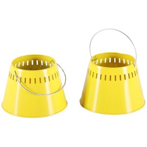 Gelbe FlowerPower Kerze Cedro im Metalleimer, Duftkerze für Outdoor.