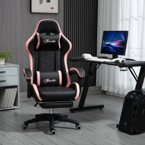 Vinsetto Gaming Chair Kunstleder Schaumstoff Nylon Stahl 65L x 65B x 121-129H cm Schwarz+Rosa