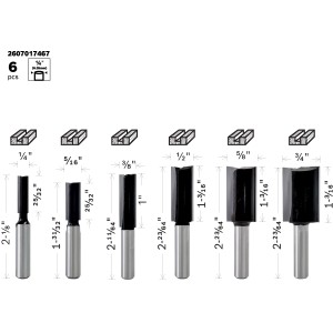 Bosch Nutfräser-Set, 6-teilig, 6 mm Schaft, Zubehör für Fräsen.