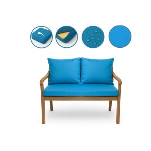 Blaues Setgarden Bankkissen-Set für 2-Sitzer Gartenbank, bestehend aus Sitz- und Rückenkissen.