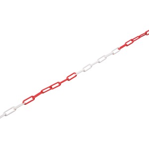 Rot-weiße Absperrkette aus Kunststoff, 6 mm stark, als Meterware.