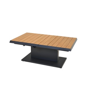 Siena Garden Lifttisch Talina aus Teakholz, höhenverstellbarer Gartentisch mit anthrazitfarbenem Gestell.