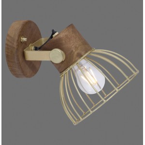 Just Light Wandlampe Alami, 1-flammig, Messing matt und Holz, mit Leuchtmittel.