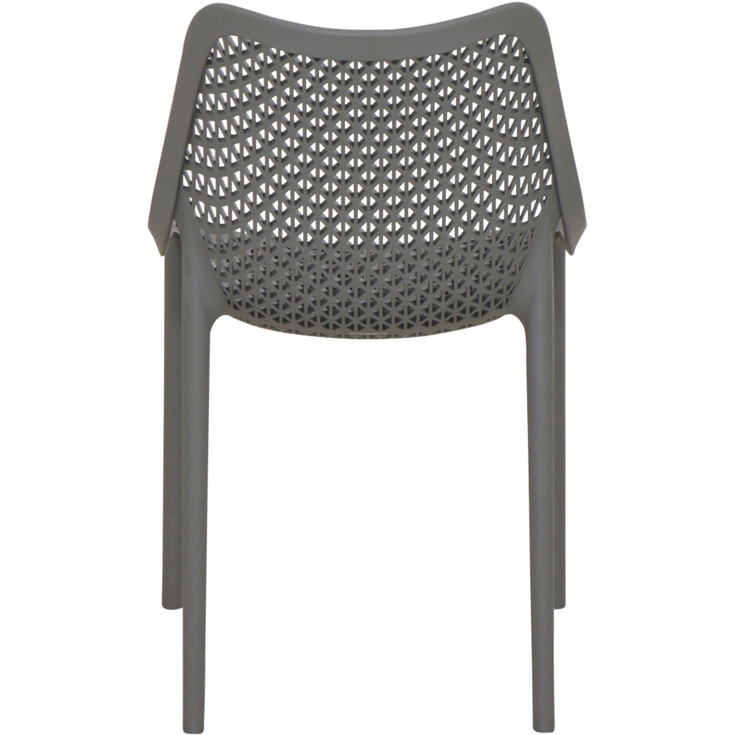 Grauer Siena Garden District Stapelsessel mit durchbrochener Rückenlehne.