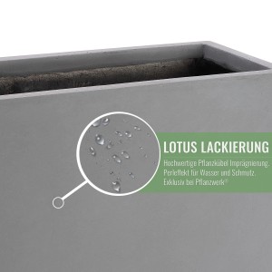 Grauer Pflanzwerk® Tower Pflanzkübel (60x28x28 cm) mit Lotus Lackierung, wasserabweisend.
