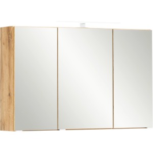 Held Möbel 3D-Spiegelschrank Trient, 100 cm, Wotaneiche mit LED-Leuchte.
