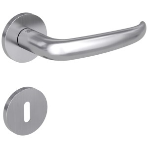 Rosettengarnitur Saturn BB aus mattem Edelstahl. Türdrücker und Schlüsselloch-Rosette für Innentüren.