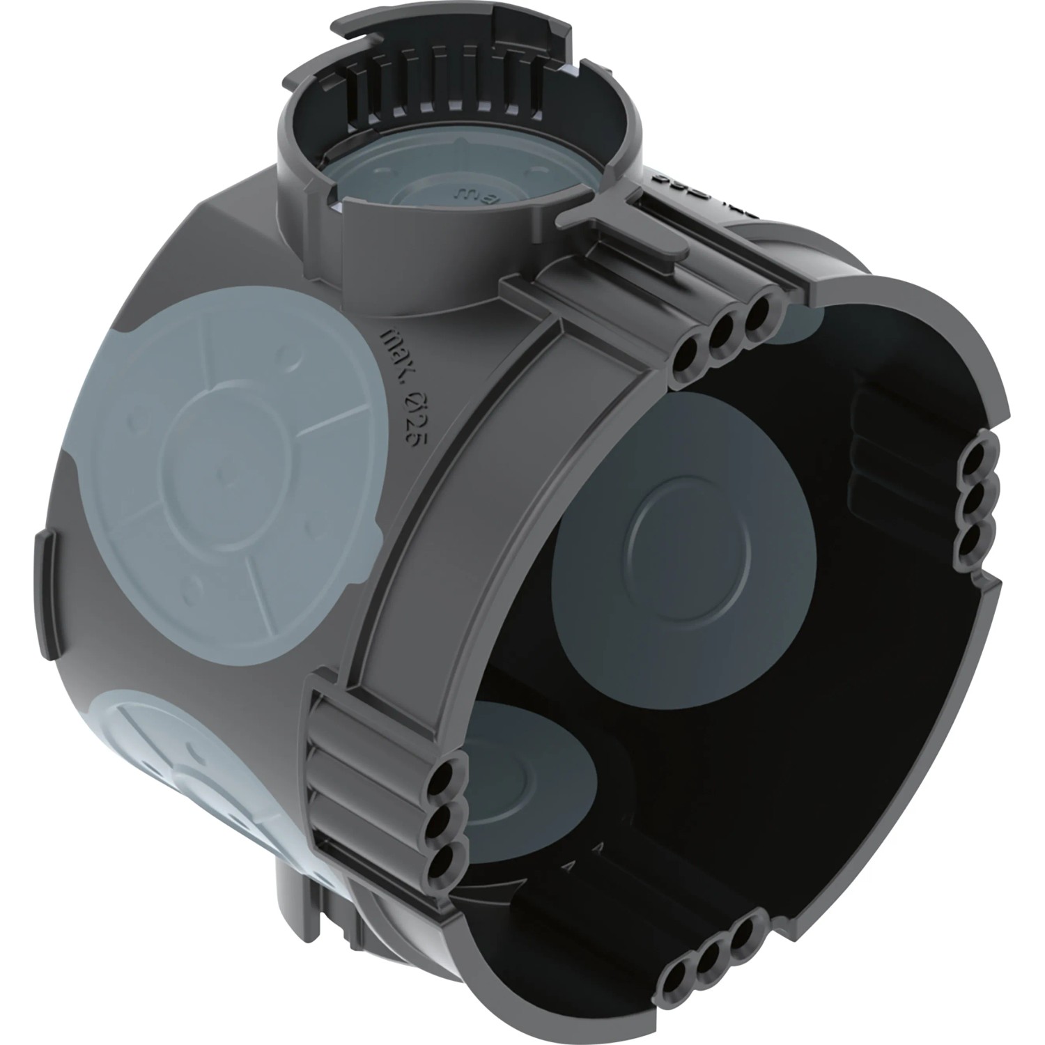 Schwarze Unterputz Gerätedose, 46mm tief, luftdicht für Schalter und Taster.