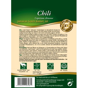 Samentüte Quedlinburger Chili 'Jamaican Scotch Bonnet', rote, scharfe Schoten.