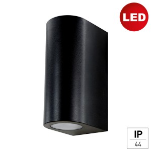 Anthrazitfarbene E2 Elektro Wandleuchte ATIKA up-down GU10 IP44 für den Außenbereich.