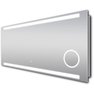 DSK Design LED-Lichtspiegel Silver Conde, 140x60 cm, mit Digitaluhr und Kosmetikspiegel.