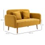 Modernes HOMCOM 2-Sitzer Sofa in Gelb mit zwei Wurfkissen und Holzfüßen. Maße: 130x70x80 cm.