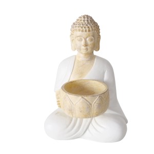 Beiger Boltze Teelichthalter Jamory in Buddha-Form, 15 cm, für stimmungsvolle Beleuchtung.