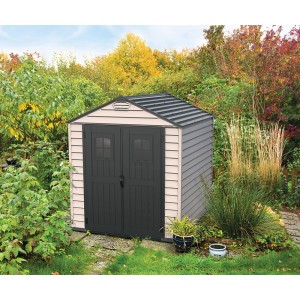 Duramax StoreMax Kunststoffgerätehaus, anthrazit, 4,5 m² im Garten.