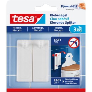 Tesa Klebenagel für Fliesen/Metall (3kg), 2er-Pack. Wiederverwendbare, starke Klebelösung ohne Bohren.