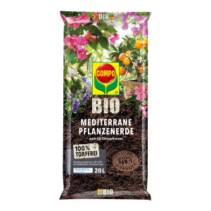 Compo Bio Mediterrane Pflanzenerde, torffrei, 20 l Sack für Kübelpflanzen.