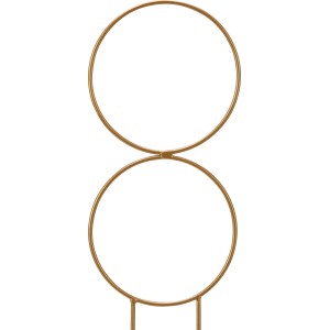 Goldfarbener Pflanzstab Form 1 aus Metall mit zwei Kreisen, 34 cm hoch.
