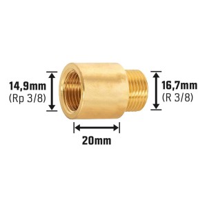 Hahnverlängerung aus Messing, 14,9 mm x 16,7 mm, 20 mm, für Gewindefittings.