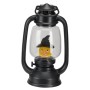 Schwarze Halloween-Laterne mit LED-Licht und Sound, 17,8 cm hoch, zeigt eine gruselige Hexe im Inneren. Ideal für Deko.