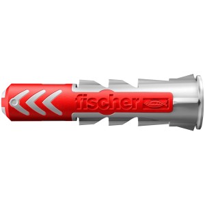 Fischer Universaldübel DuoPower 10x50 mm, 4er-Set. Dübel rot/grau mit Panhead-Schraube.