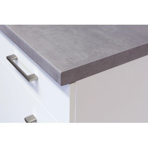 Flex-Well Joelina Küchenunterschrank, 60 cm, weiß mit grauer Arbeitsplatte in Betonoptik.