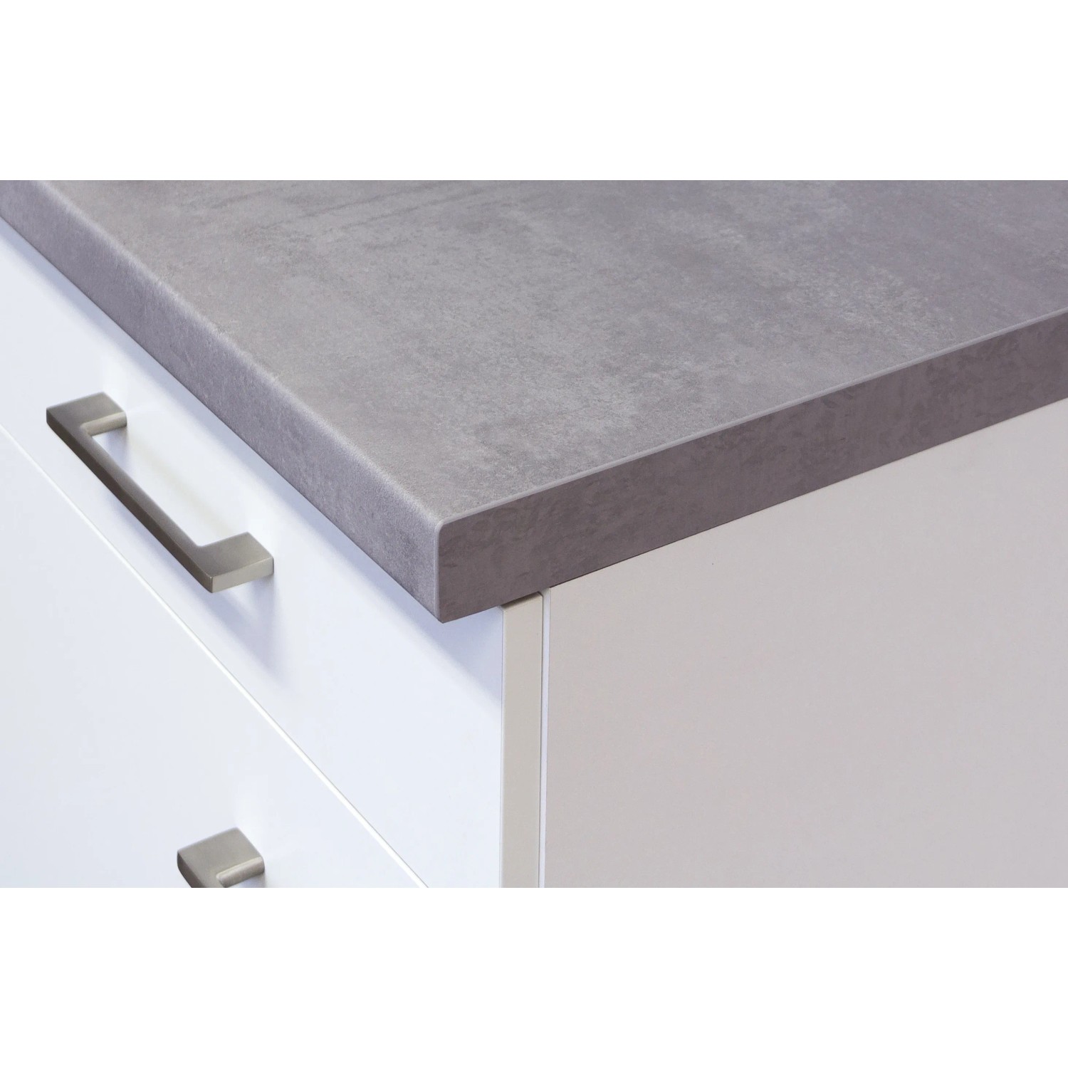 Flex-Well Joelina Küchenunterschrank, 60 cm, weiß mit grauer Arbeitsplatte in Betonoptik.