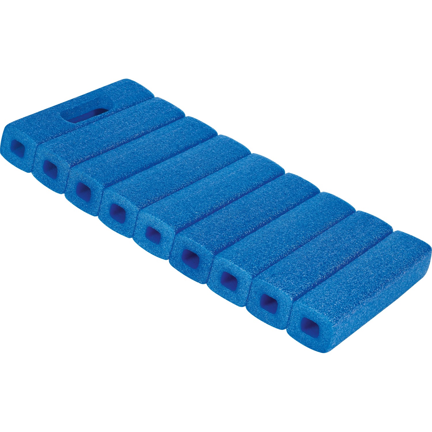 Blaues Kniekissen aus Schaumstoff mit Griff für Gartenarbeit.