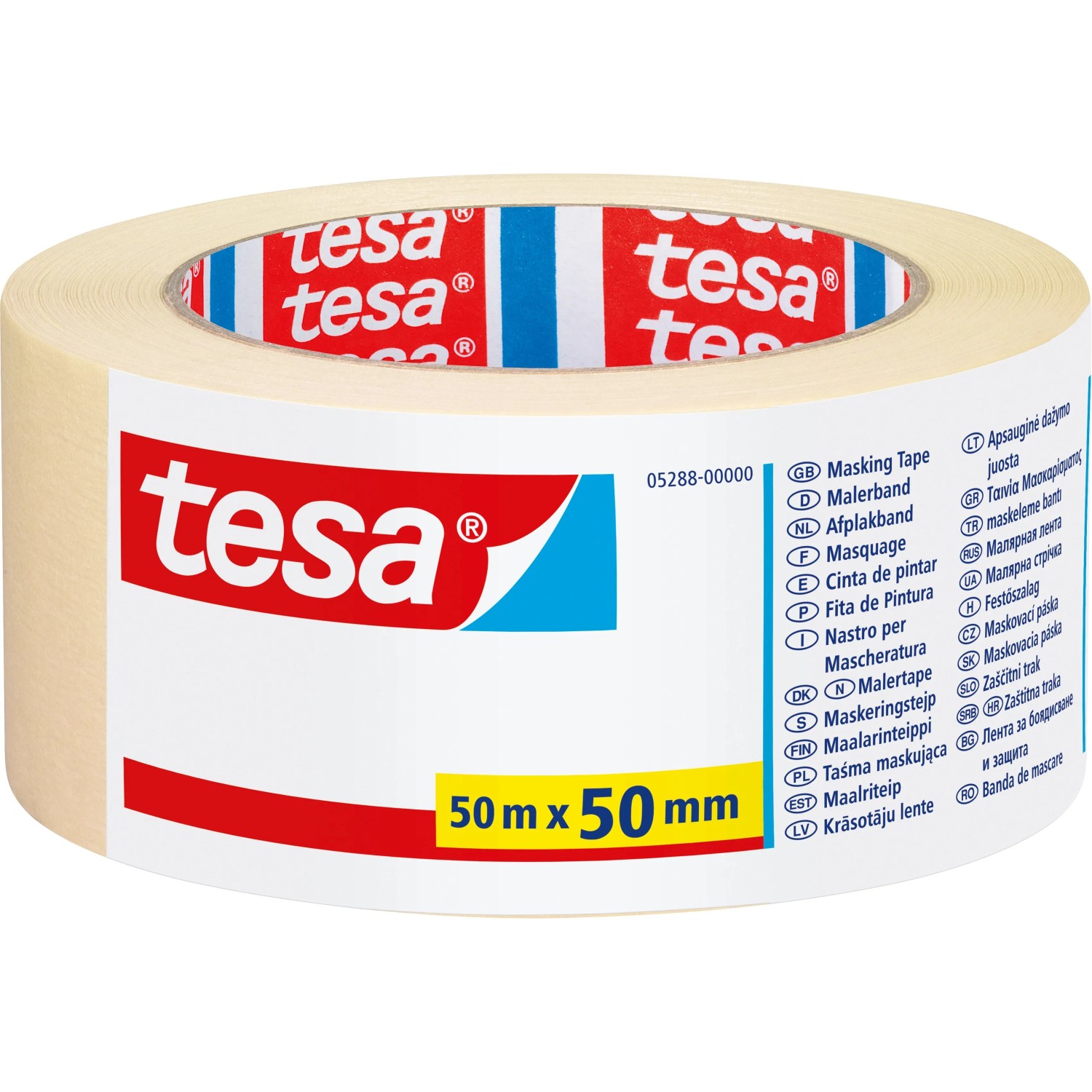 Tesa Maler-Krepp Economy, 50mm x 50m Rolle, hellbeige, zum Abkleben und Markieren.