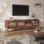okwish TV Schrank mit Rattan Türen Schubladen Füßen Stauraum 200x37x49.5cm Braun_4