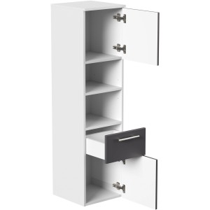 Posseik Bad-Hochschrank VIVA, weiß matt, mit offener Tür, Schublade und Einlegeböden.