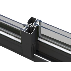 Detailaufnahme: Schiebetür mit Isolierverglasung für Palmako Gartenhaus Amanda.