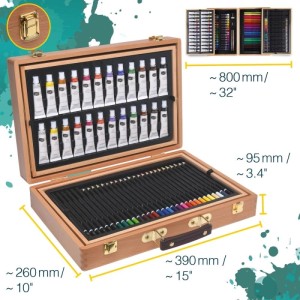 Artina Bologna Malset, 127-teilig im Holzkoffer mit Acrylfarben, Buntstiften und Ölpastellen.