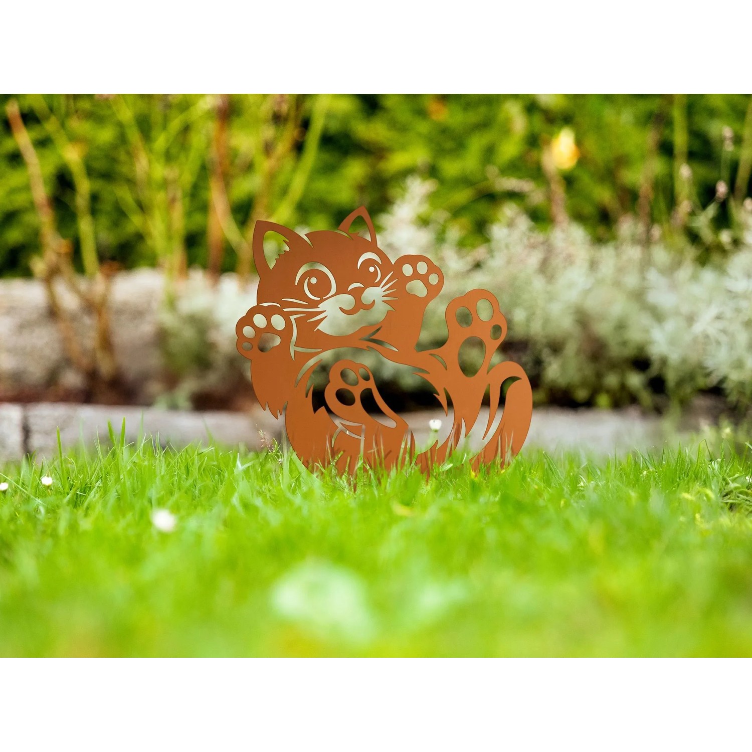 Ferrum Art Design Beetstecker Kuschelndes Kätzchen 45 cm x 25 cm Rostbraun_2