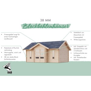 Karibu Holz-Gartenhaus mit Satteldach, unbehandelt, 507x401 cm, 19 m² Grundfläche.