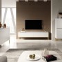 Selsey Sideboard Bemmi 150 cm, weiß, mit drei Türen und goldenen Metallbeinen in einem modernen Wohnzimmer. Vielseitige Kommode.