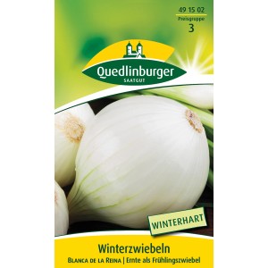 Samentüte Quedlinburger Zwiebel Blanca de la Reina, weiße Winterzwiebeln.